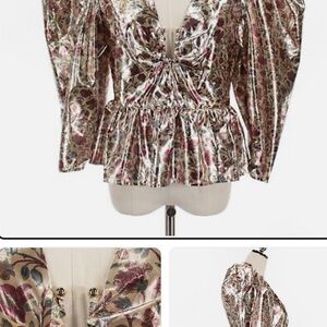 Rhode NWT Alma Puff Sleeve Top Size 10 US in Shiny Light Beige / Multi Rose